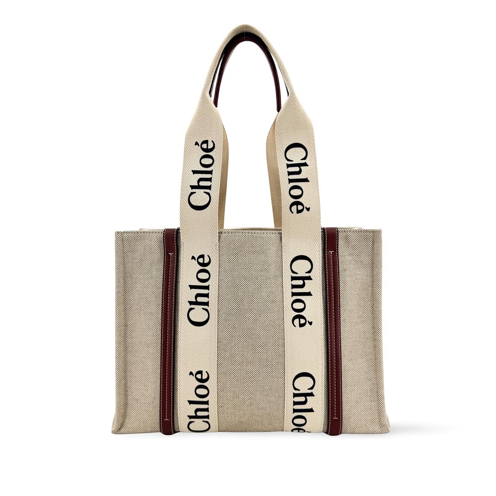Chloe Woody Tote Canvas with Leather Medium